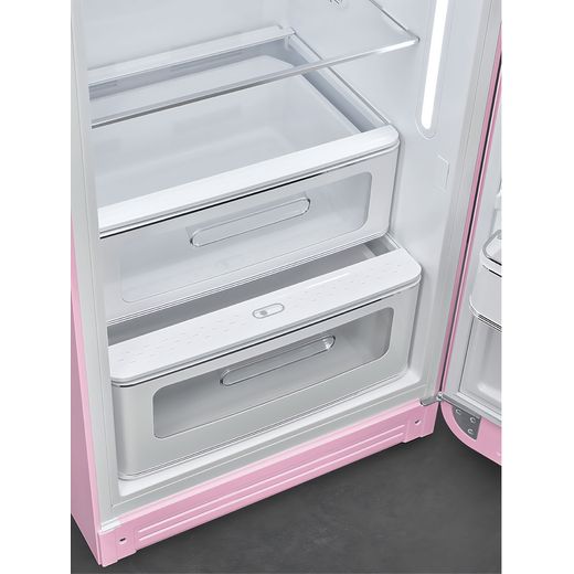 Smeg Right Hand Hinge FAB28RPK6 153cm High Small Fridge with Ice Box - Pink - High perpsective inside shot
