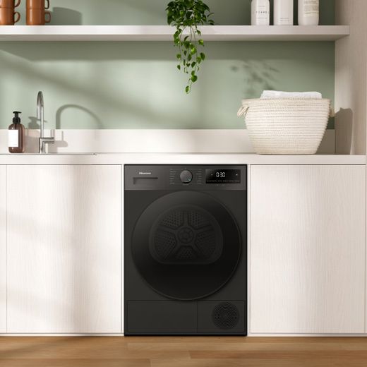 Hisense 1i KitchenFit Series DH1I800UBEEA 8Kg Heat Pump Tumble Dryer - Black - tumble dryer in kitchen shot
