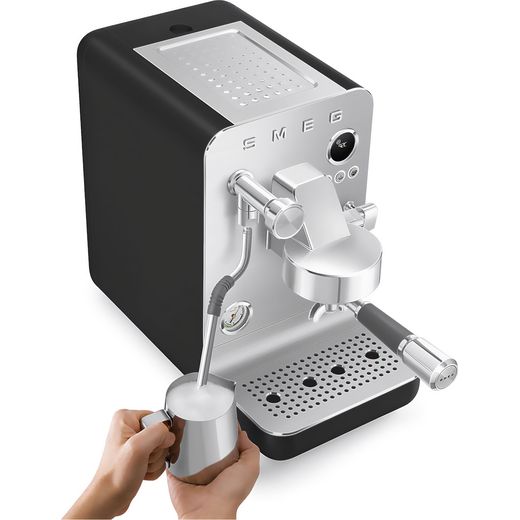 Smeg Espresso Coffee Machine - Black - Person using milk frother shot