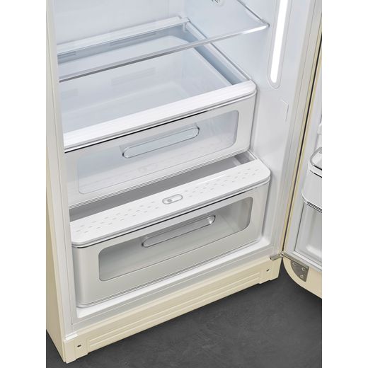 Smeg Right Hand Hinge FAB28RCR6UK 153cm High Small Fridge with Ice Box - Cream - Close up freezer drawer shot