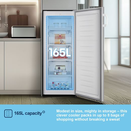 Fridgemaster MTZ55153E 143cm Small Upright Freezer - White - Annotation - Capacity shot