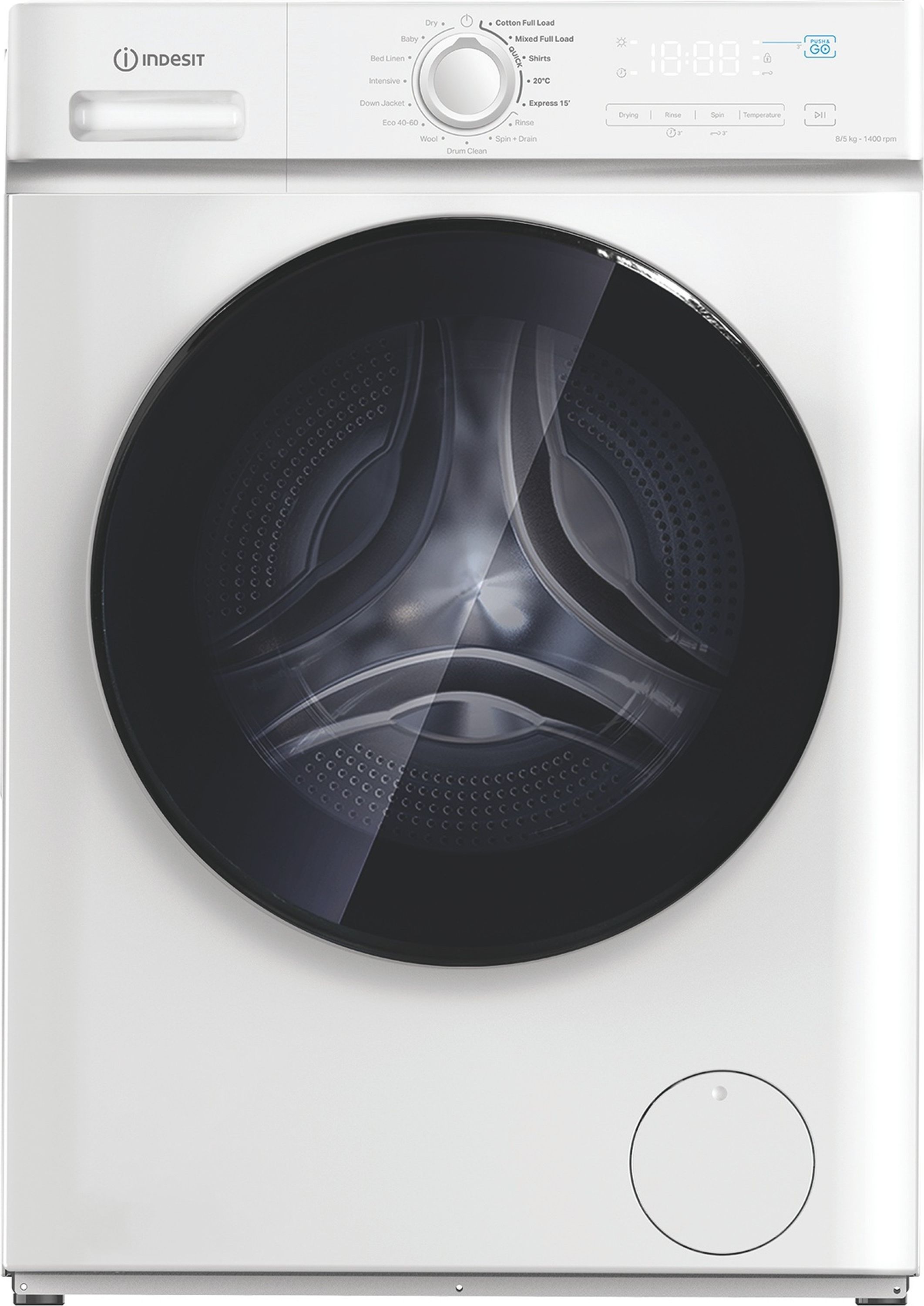 Indesit Freestanding Washer Dryer - 8kg Wash / 5kg Dry - 1400 RPM Spin - White - Push&Go