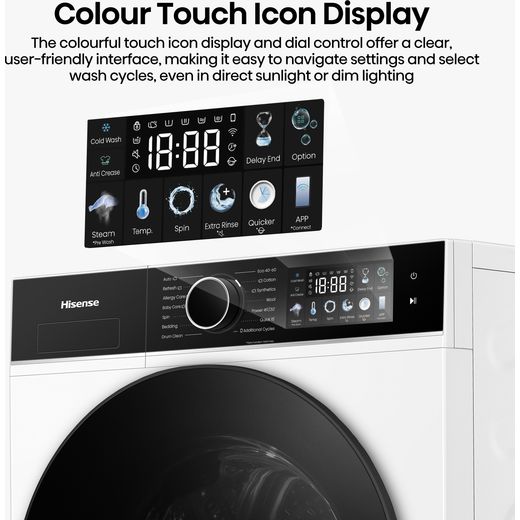 Hisense KitchenFit 3i Series WF3I9043BWFS2 9kg WiFi Connected Washing Machine with 1400 rpm - White - annotation - touch colour shot 