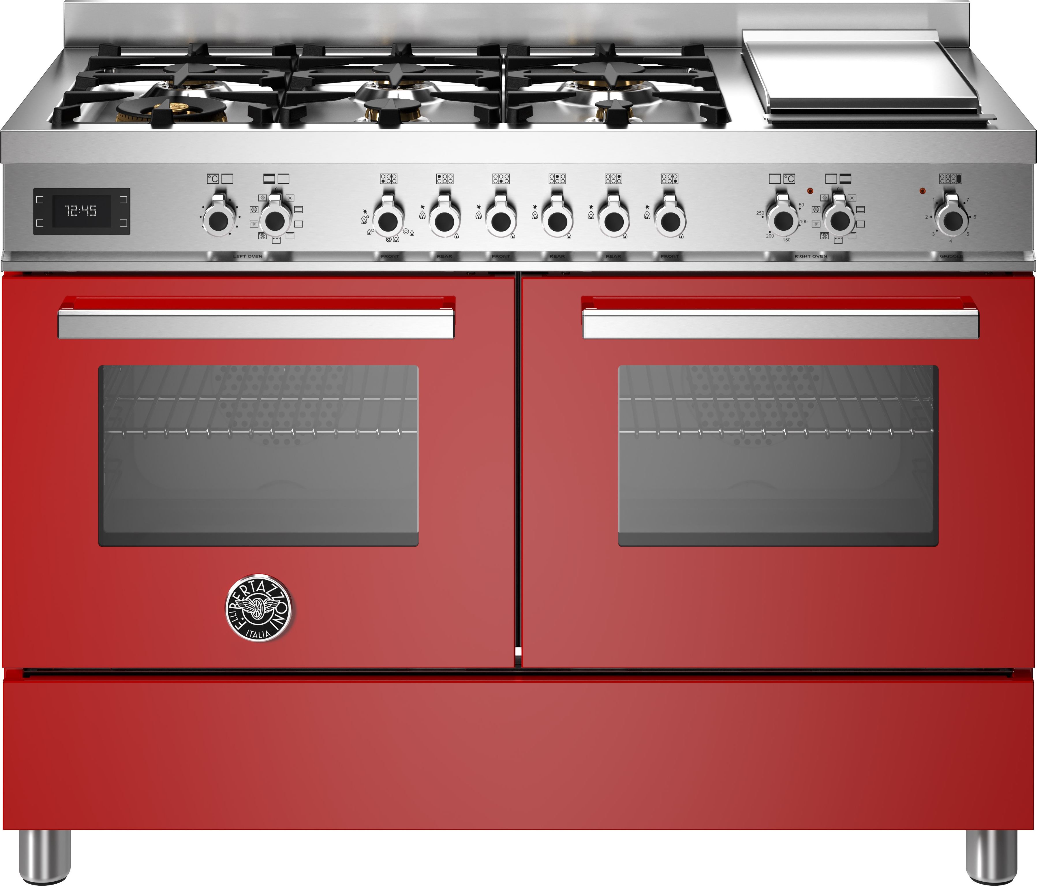 Bertazzoni PRO126G2EROT Dual Fuel Range Cooker - 120cm - Gas Hob - 2 Electric Ovens - Red