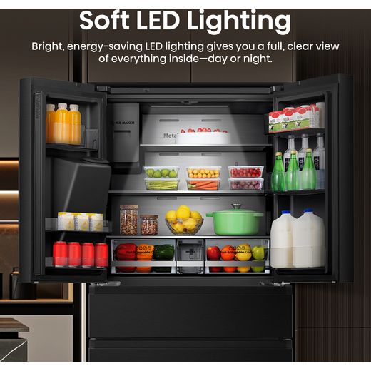 Hisense PureFlat Eclipse American Fridge Freezer - Black - Annotation - Soft LED lighting