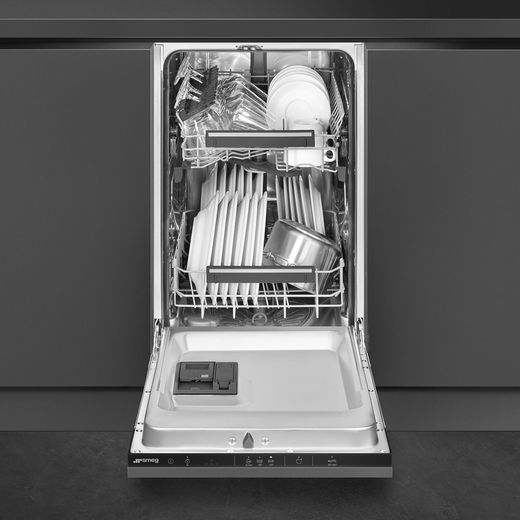 Smeg Universal Integrated Standard Dishwasher - Black - Front with door open shot 
