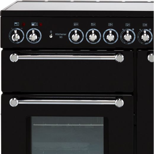 Rangemaster Kitchener 90cm Electric Range Cooker with Ceramic Hob - Black / Chrome