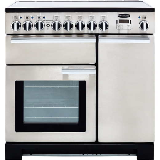 Rangemaster Professional Deluxe PDL90EISS/C 90cm Electric Range Cooker with Induction Hob - Stainless Steel / Chrome - A/A Rated