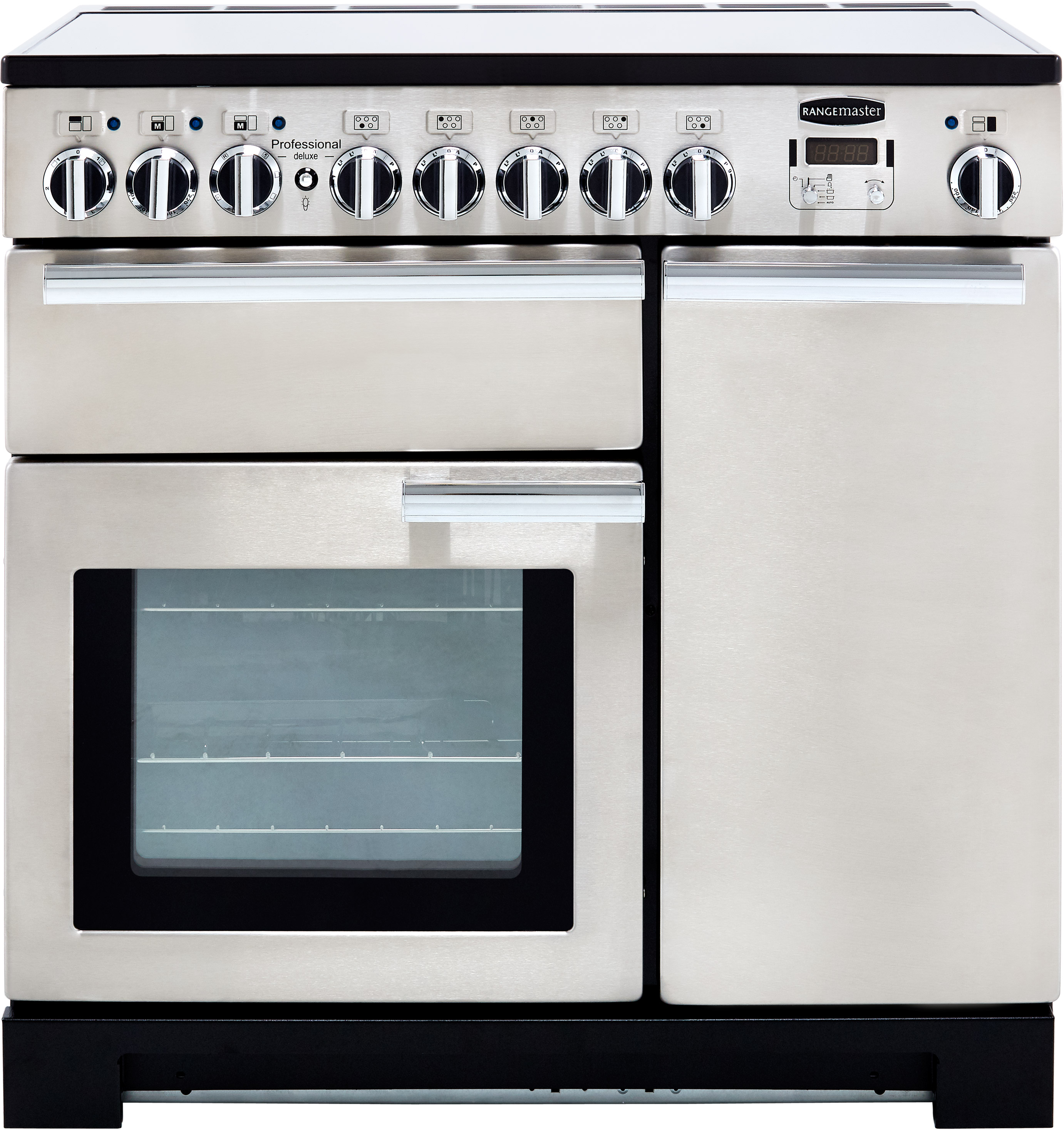Rangemaster Professional Deluxe PDL90EISS/C 90cm Electric Range Cooker with Induction Hob - Stainless Steel / Chrome - A/A Rated, Stainless Steel