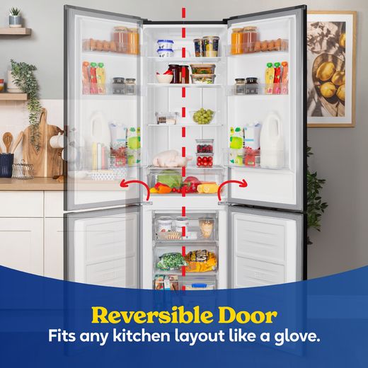Russell Hobbs RH181TNF552E1DI 181cm 60/40 Frost Free Fridge Freezer - Black Steel - Annotation - reversible door shot