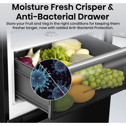 Hisense 60/40 Total No Frost Fridge Freezer - Black - Annotation - Anti-bacterial drawer