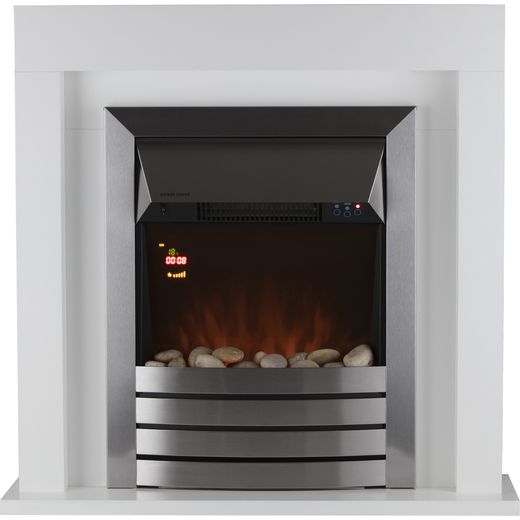 Warmlite Chester WL45041W Pebble Bed Suite And Surround Fireplace With Remote Control - Stainless Steel / White