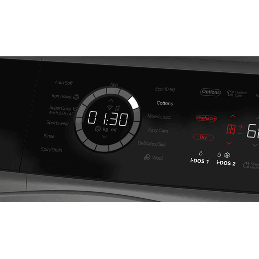 Bosch Series 8 i-Dos WNC254ARGB Wifi Connected 10.5Kg / 6Kg Washer Dryer with 1400 rpm - Graphite - lifestyle - close up of dial