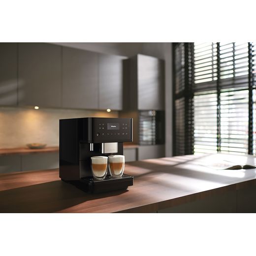 Miele CM6560 Coffee Machines Obsidian Black Pearl Finish - Coffee machine on worktop in kitchen