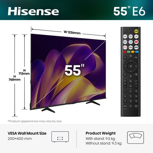 Hisense 55" 4K Ultra HD DLED Smart TV - annotation - dimension shot 