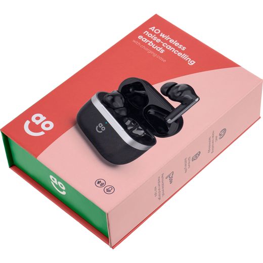 AO Earbuds Wireless Noise Cancelling In-Ear Headphones - Black - High box perspective shot