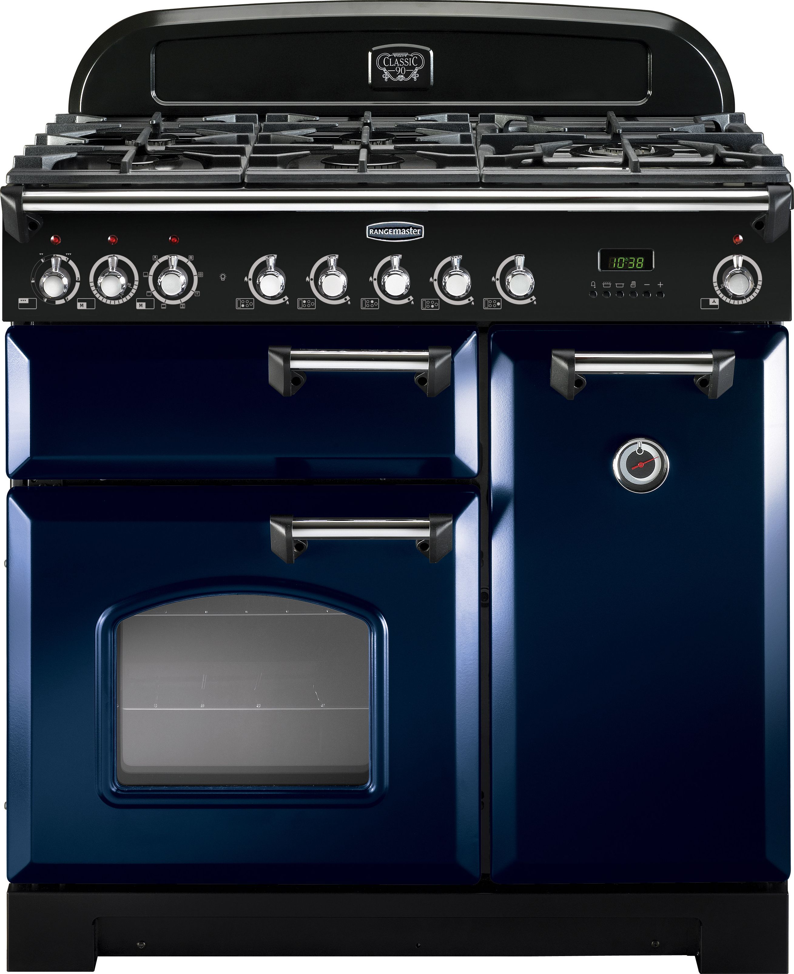 Rangemaster Classic Deluxe CDL90DFFRB/C 90cm Dual Fuel Range Cooker - Regal Blue / Chrome - A/A Rated, Blue