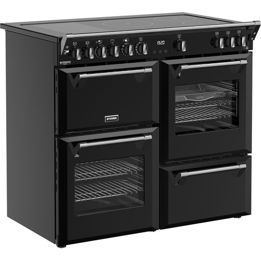 Stoves Richmond Deluxe 100Ei RTY 100cm Electric Range Cooker with Induction Hob - Black - Right perspective shot 