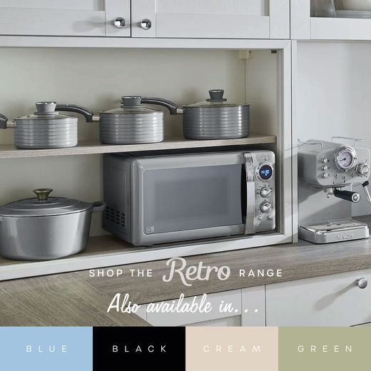 Swan Retro SM22030LGRN 20 Litre 26cm High, Freestanding Small Standard Microwave Oven - Grey - Annotation - Collection shot