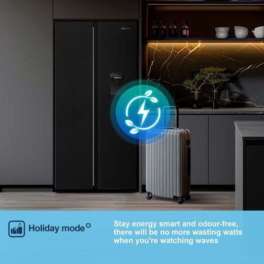 Fridgemaster American Fridge Freezer - Black - Annotation - Holiday mode