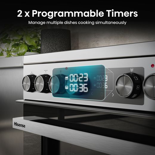Hisense Hi6 Max HDCEC6C20X 60cm Wide Double Oven Electric Cooker with Ceramic Hob - Stainless Steel - Annotation - 2 x programmable timers
