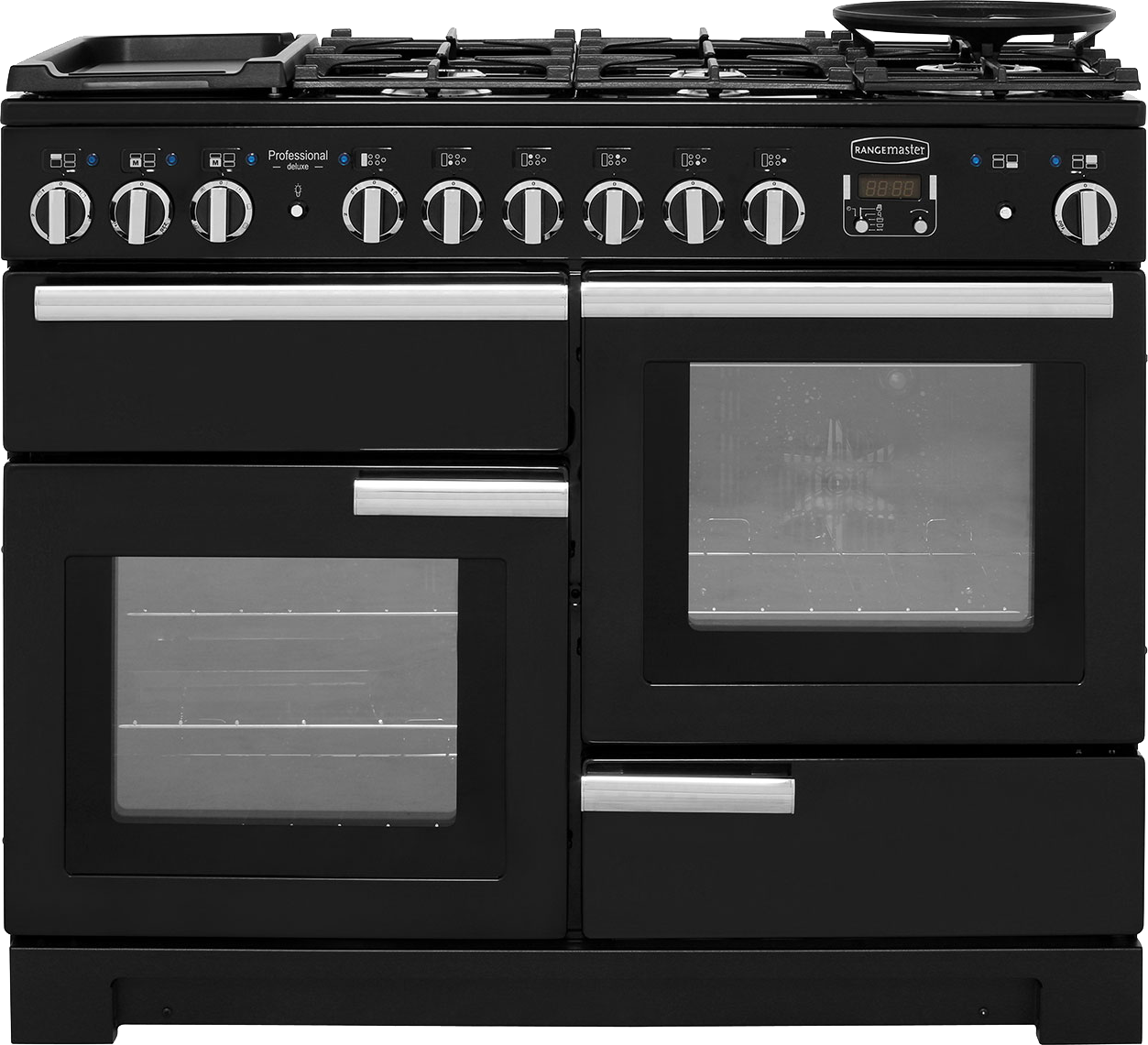 Rangemaster Professional Deluxe PDL110DFFGB/C 110cm Dual Fuel Range Cooker - Black - A/A Rated, Black