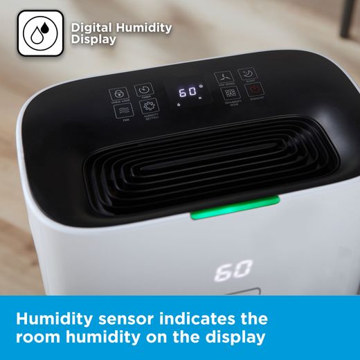 Black + Decker Smart Dehumidifier - White - Annotation - Humidity display shot