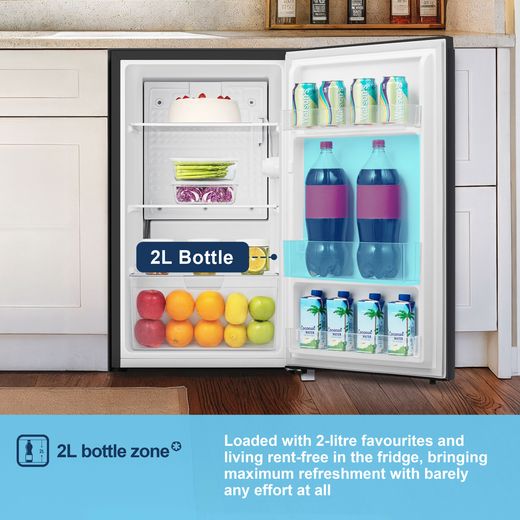 Fridgemaster MUL4892EB Compact 84cm Fridge - Black - Annotation - Bottle rack shot