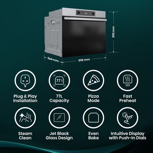 Hisense Hi2 BI622AXPGUK Built In Electric Single Oven - Stainless Steel - Annotation - Top features