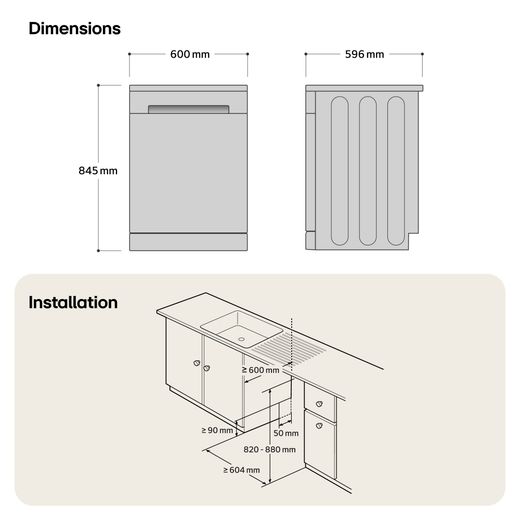LG Standard Dishwasher - Silver - Annotation - Dimensions