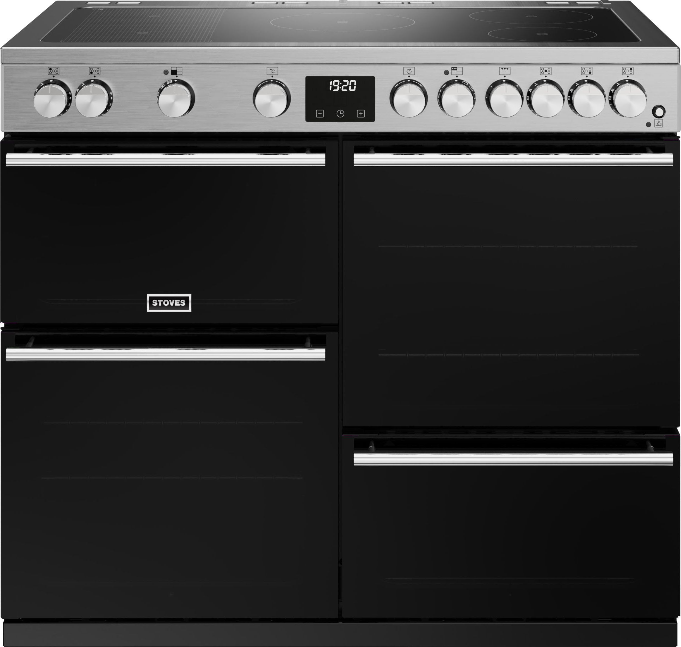 Stoves Precision Deluxe ST DX PREC D1000Ei RTY SS 100cm Electric Range Cooker with Induction Hob - Black / Stainless Steel - A Rated, Black
