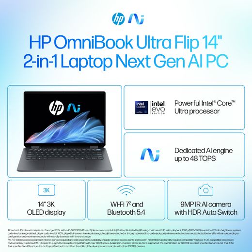 HP OmniBook Ultra Flip 14-fh0006na OLED 14" 2-in-1 Laptop - Intel® Core™ Ultra 7, 1TB SSD, 16 GB RAM - Grey - Annotation - Features