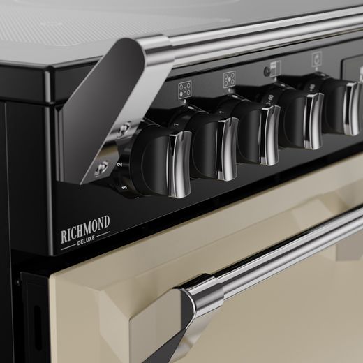 Stoves Richmond Deluxe 90Ei RTY 90cm Electric Range Cooker with Induction Hob - Cream - Close up handle shot