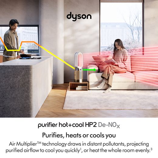 Dyson Hot+Cool HP2 De-Nox Air Purifier - White / Gold - Annotation - Heats and cool shot