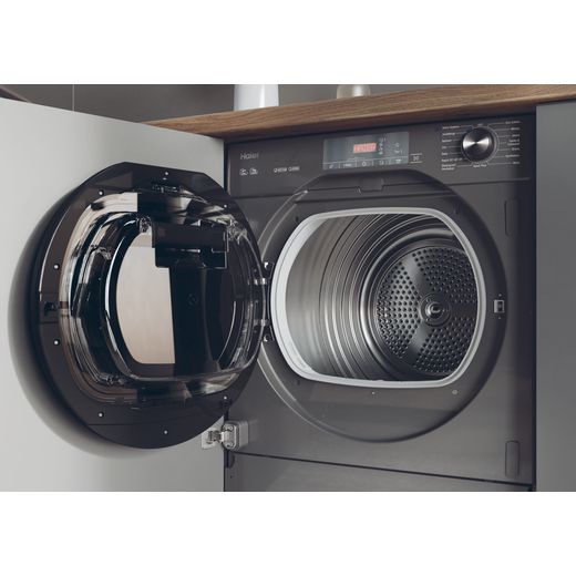 Haier 31900550 Integrated Heat Pump Tumble Dryer - Anthracite - Tumble dryer with door open