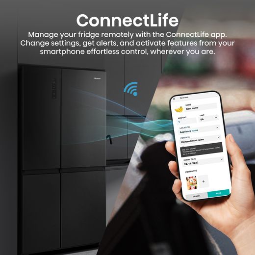 Hisense PureFlat American Fridge Freezer - Black Stainless Steel - Annotation - ConnectLife