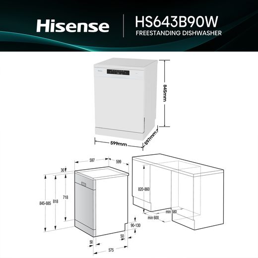Hisense Hi4 Standard Dishwasher - White - Dimensions