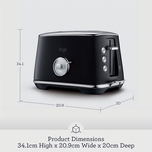 Sage Toast Select™ Luxe STA735BTR4GUK1 2 Slice Toaster - Matte Black - Annotation - Dimensions shot