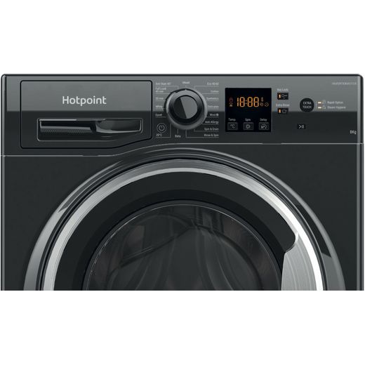 Hotpoint Anti-Stain NSWM 846 BS UK 8kg Washing Machine with 1400 rpm - Black - Close up shot