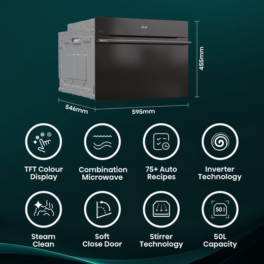 Hisense Hi8 BlackLine BIM4AH8UKWF Wifi Connected Built In Compact Electric Single Oven with Microwave Function - Jet Black - feature shot