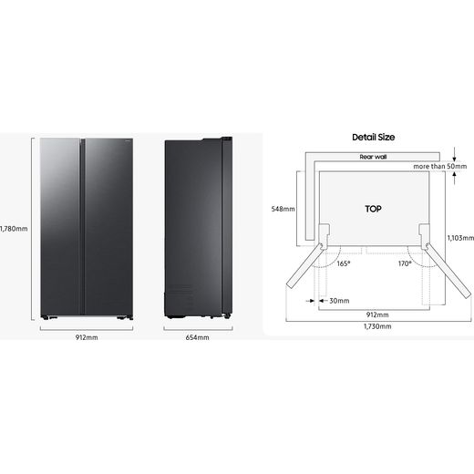 Samsung American Fridge Freezer - Black - Annotation - Dimension shot 