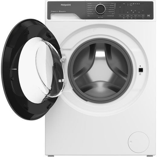 Hotpoint Fabric Care HB93WWCAREUK 9kg WiFi Connected Washing Machine with 1400 rpm - White - front with door open shot 