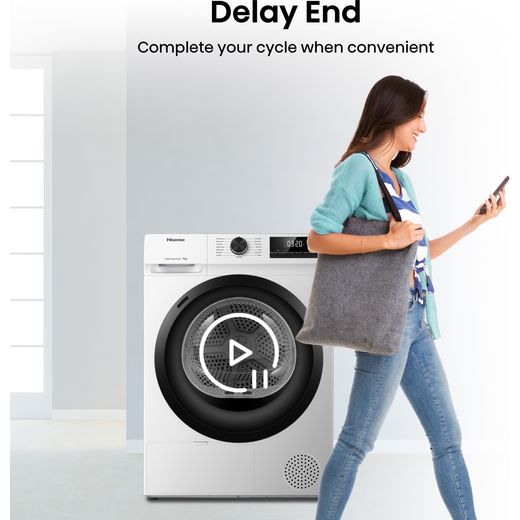 Hisense 1 Series DH1Q902BW2 9Kg Heat Pump Tumble Dryer - White - Annotation - Delayed end