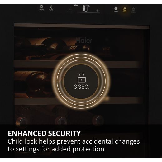 Haier Wine Bank 50 Series 3 Wine Cooler - Black - Annotation - Enhased security shot