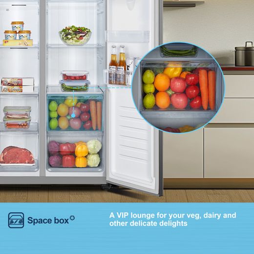 Fridgemaster American Fridge Freezer - Silver - Annotation - Space box