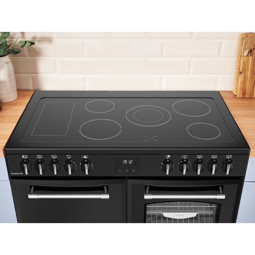 Belling Farmhouse 100E 100cm Electric Range Cooker with Ceramic Hob - Black - High hob perspective shot