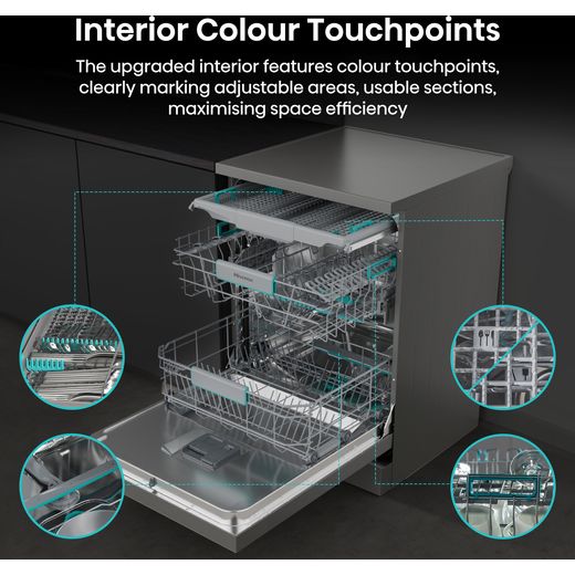 Hisense Standard Dishwasher - Stainless Steel - Annotation - Interior colour touchpoints shot