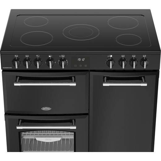 Belling Farmhouse 90E 90cm Electric Range Cooker with Ceramic Hob - Black - High hob perspective shot