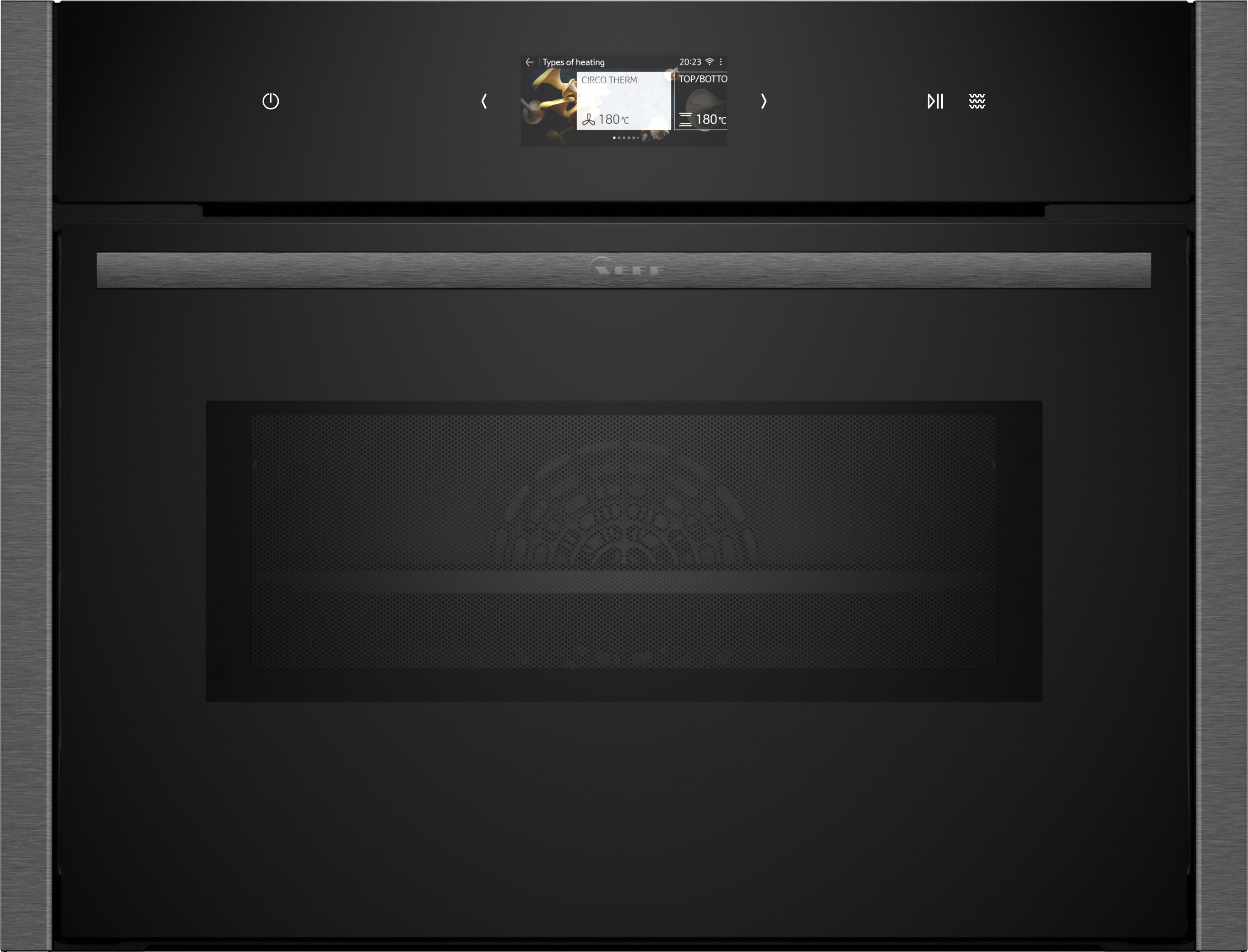 NEFF N90 C24MS71G0B Wifi Connected Built In Compact Electric Single Oven with Microwave Function and Pyrolytic Cleaning - Graphite, Silver