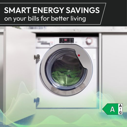 Hoover H-WASH 300 PRO HBW 48TAMEJ-80 Integrated 8kg Washing Machine with 1400 rpm - White - Annotation - Energy saving shot